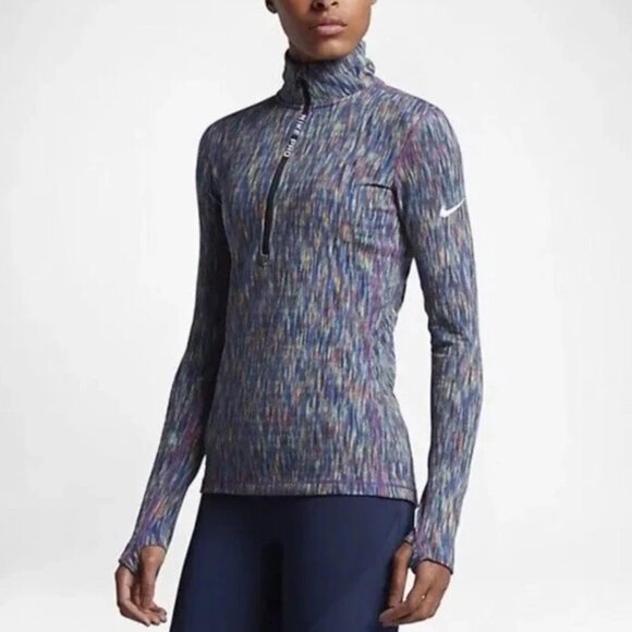 Nike Tops - Nike Pro Soulcycle Women's Blue Hyperwarm Long Sleeve Athletic Outfit Top